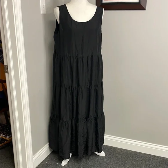 Eileen Fisher | Dresses | Eileen Fisher Black Tiered Ruffled Maxi Sundress  Sleeveless Size Small Silk | Poshmark